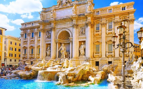 Trevi Fountain in Rome in soft morning light
